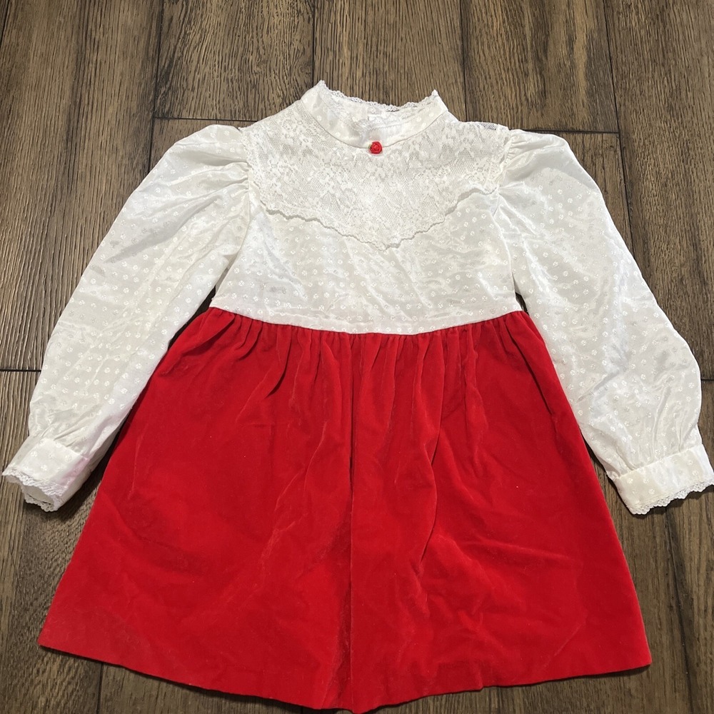 My Traci Lynn Vintage 4t Red Velvet And White Lace Dress -Christmas Party Dress
